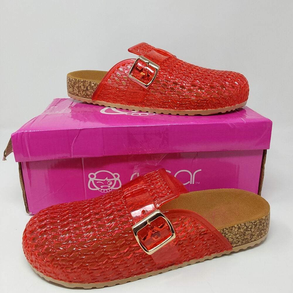 Sugar Bubblegum Clogs Womens Size 8 Red Jelly Woven Buckle Cork Slip On Shoes